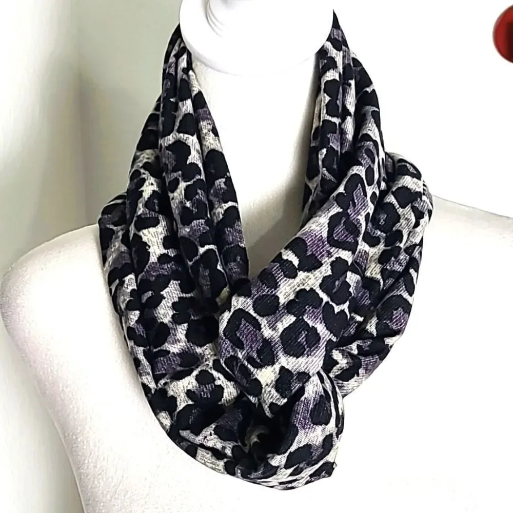 Gray & Black Animal Print Infinity Scarf